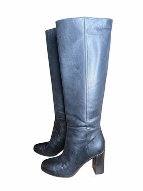 Via Spiga Black Leather Over-the-Knee Block Heel Boots